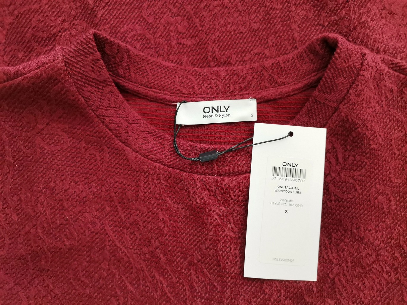 Only Rozmiar S Kolor Bordowy Crew Neck Bluzka Bezrękawnik Materiał Bawełna