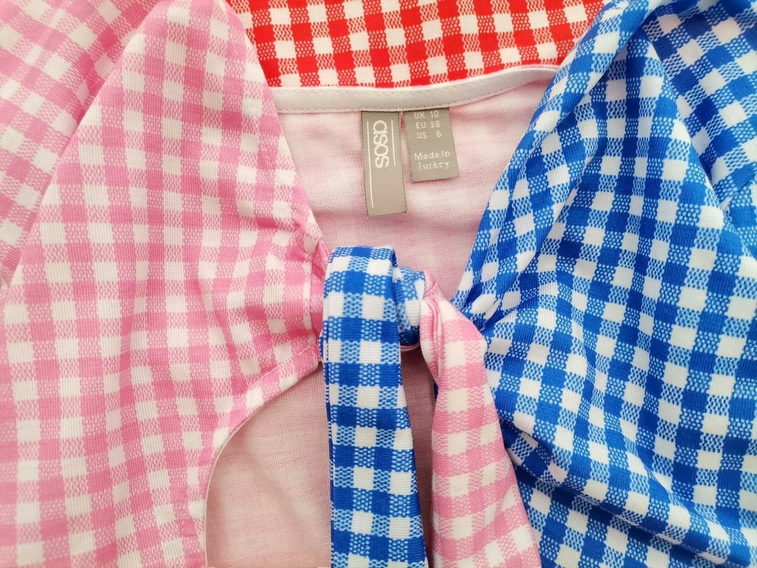 ASOS Rozmiar 10 (38) Kolor Niebieski Krata W serek Sukienka A-Line Krótki rękaw Do Kolan ASOS Rozmiar 10 (38) Kolor Niebieski Krata W serek Sukienka A-Line Krótki rękaw Do Kolan