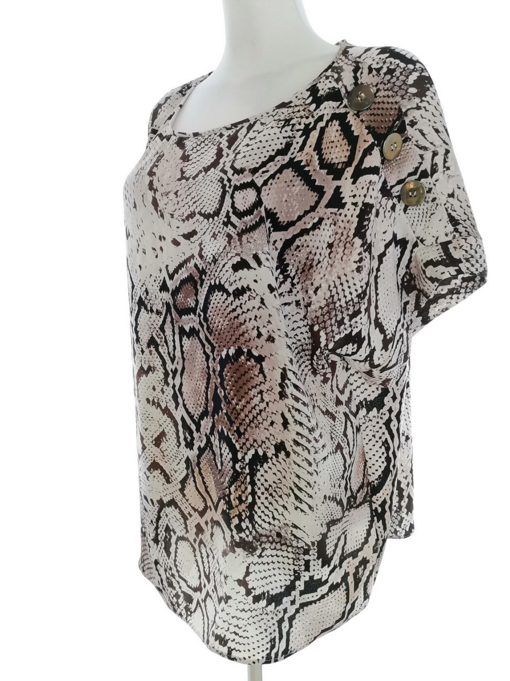 River island Rozmiar 16 (42) Kolor Kremowy Panterka Okrągły dekolt Bluzka Krótki rękaw