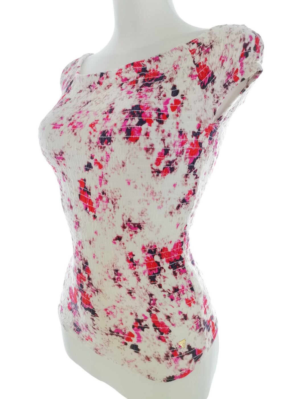 IMG_20220811_131813.jpg Guess Rozmiar XS Kolor Kremowy W łódkę Bluzka Krótki rękaw Materiał Rayon 100%