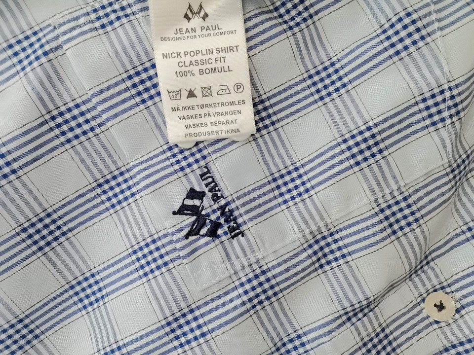 IMG_20220812_112448.jpg Jean paul Rozmiar 3XL Kolor Niebieski Krata Kołnierz Męska Koszula Casual Krótki rękaw Materiał Bawełna 100%