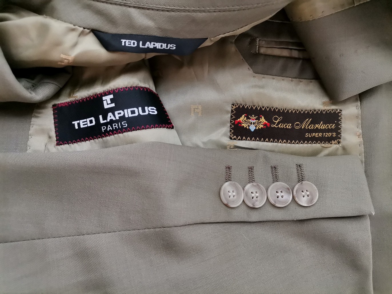 IMG_20220812_120128.jpg Ted Lapidus Rozmiar 52 (XL) Kolor Khaki Męska Marynarka Długi rękaw Materiał Wełna 100%