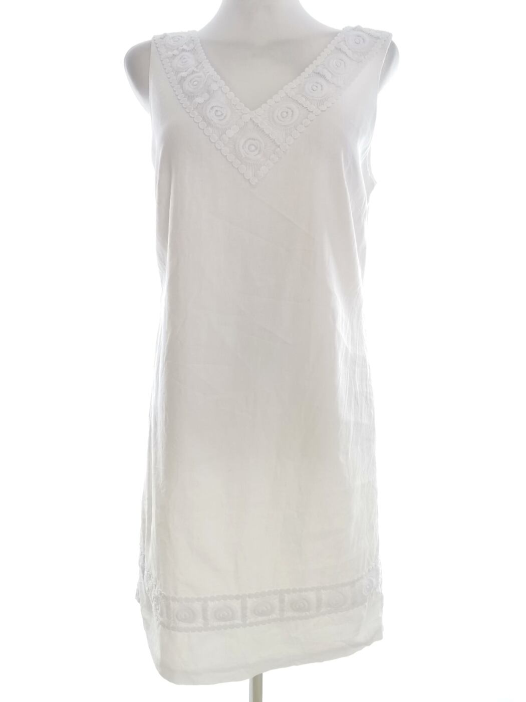 Dunnes Rozmiar 10 (38) Kolor Biały W serek Sukienka A-Line Bezrękawnik Do Kolan Materiał Len