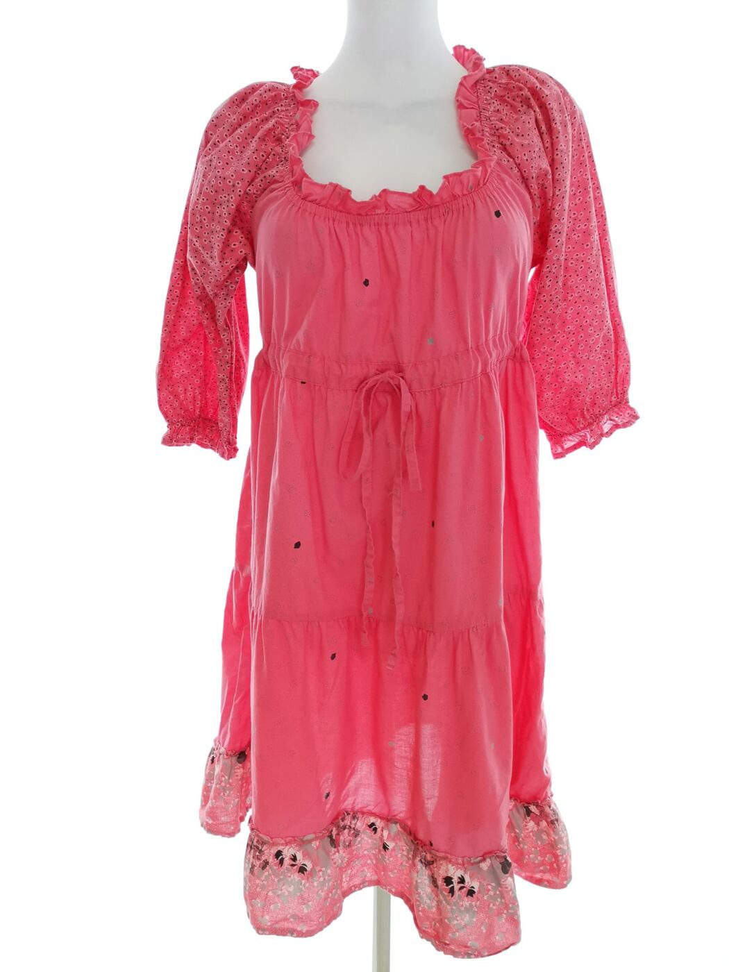 Vero moda Rozmiar S Kolor Różowy Dekolt U Sukienka Sheath Rękaw 3/4 Do Kolan Materiał Bawełna 100%