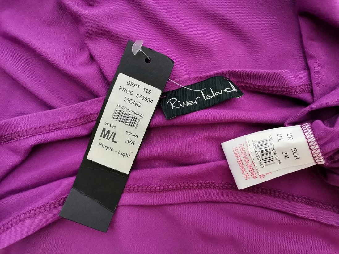 River island Rozmiar M/L Kolor Fioletowy W łódkę Tunika Bluzka Rękaw 3/4 Materiał Wiskoza