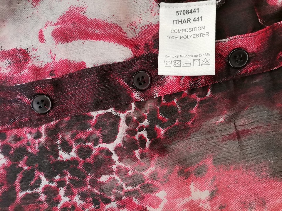 Ze - ze Rozmiar 46/48 Kolor Purpurowy Panterka Split Crew Neck Bluzka Zapinana Rękaw 3/4