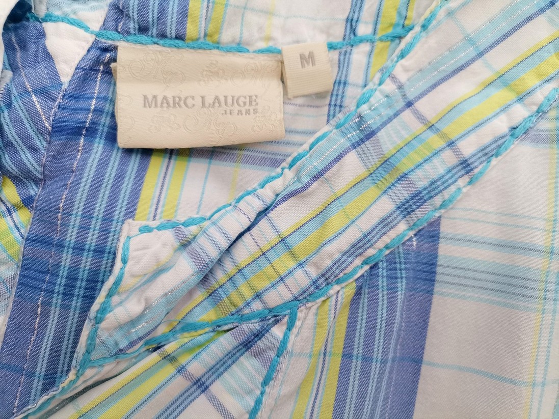 Marc lauge Rozmiar M Kolor Niebieski Krata Split Crew Neck Tunika Bluzka Krótki rękaw Materiał Bawełna 100% Marc lauge Rozmiar M Kolor Niebieski Krata Split Crew Neck Tunika Bluzka Krótki rękaw Materiał Bawełna 100%