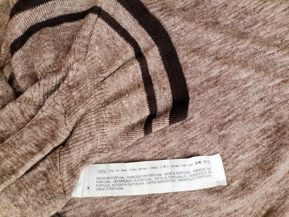 IMG_20220819_103030.jpg Zara Rozmiar M Kolor Brązowy W łódkę Sweter Długi rękaw Materiał Len 100% Cienka dzianina