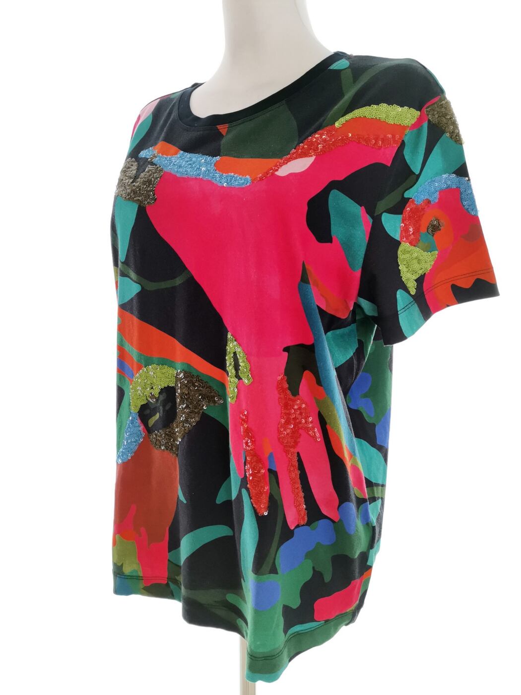 Escada Rozmiar L Kolor Kolorowa Crew Neck Bluzka Krótki rękaw Materiał Bawełna 100%