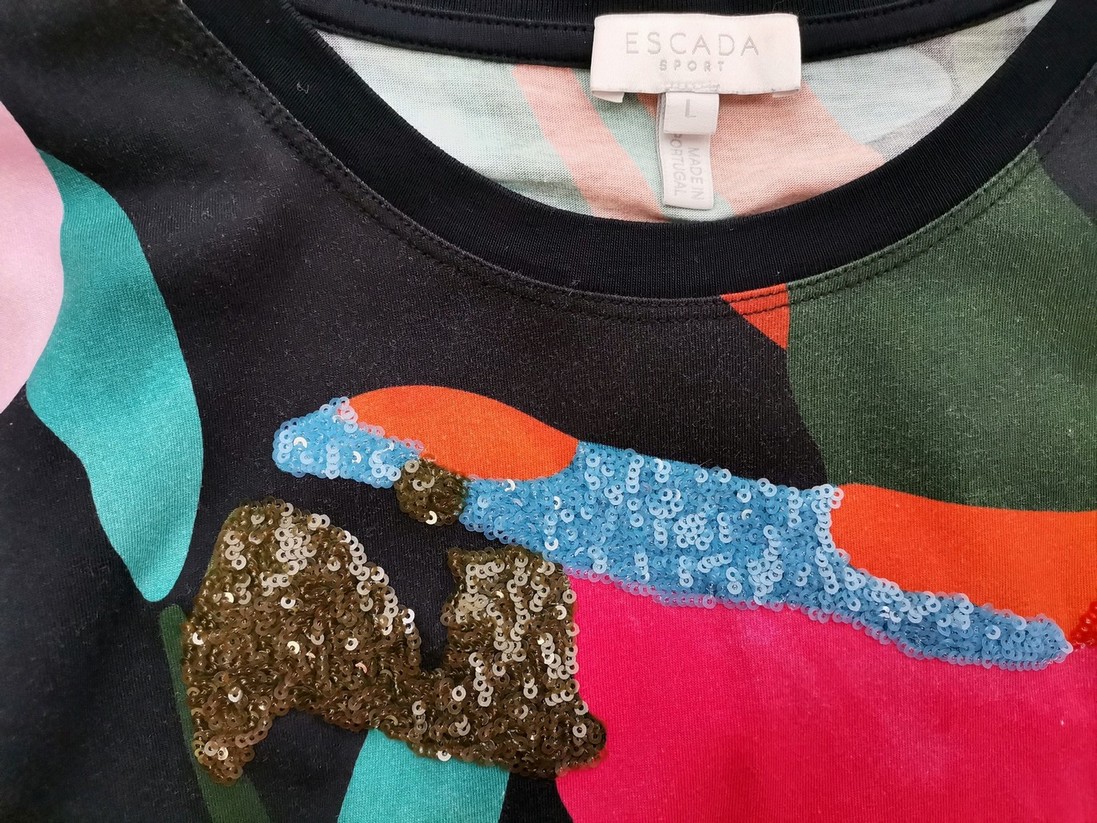 Escada Rozmiar L Kolor Kolorowa Crew Neck Bluzka Krótki rękaw Materiał Bawełna 100%