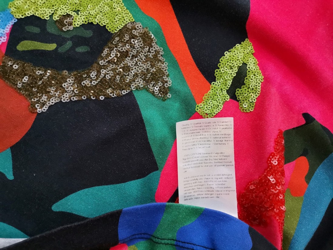Escada Rozmiar L Kolor Kolorowa Crew Neck Bluzka Krótki rękaw Materiał Bawełna 100%