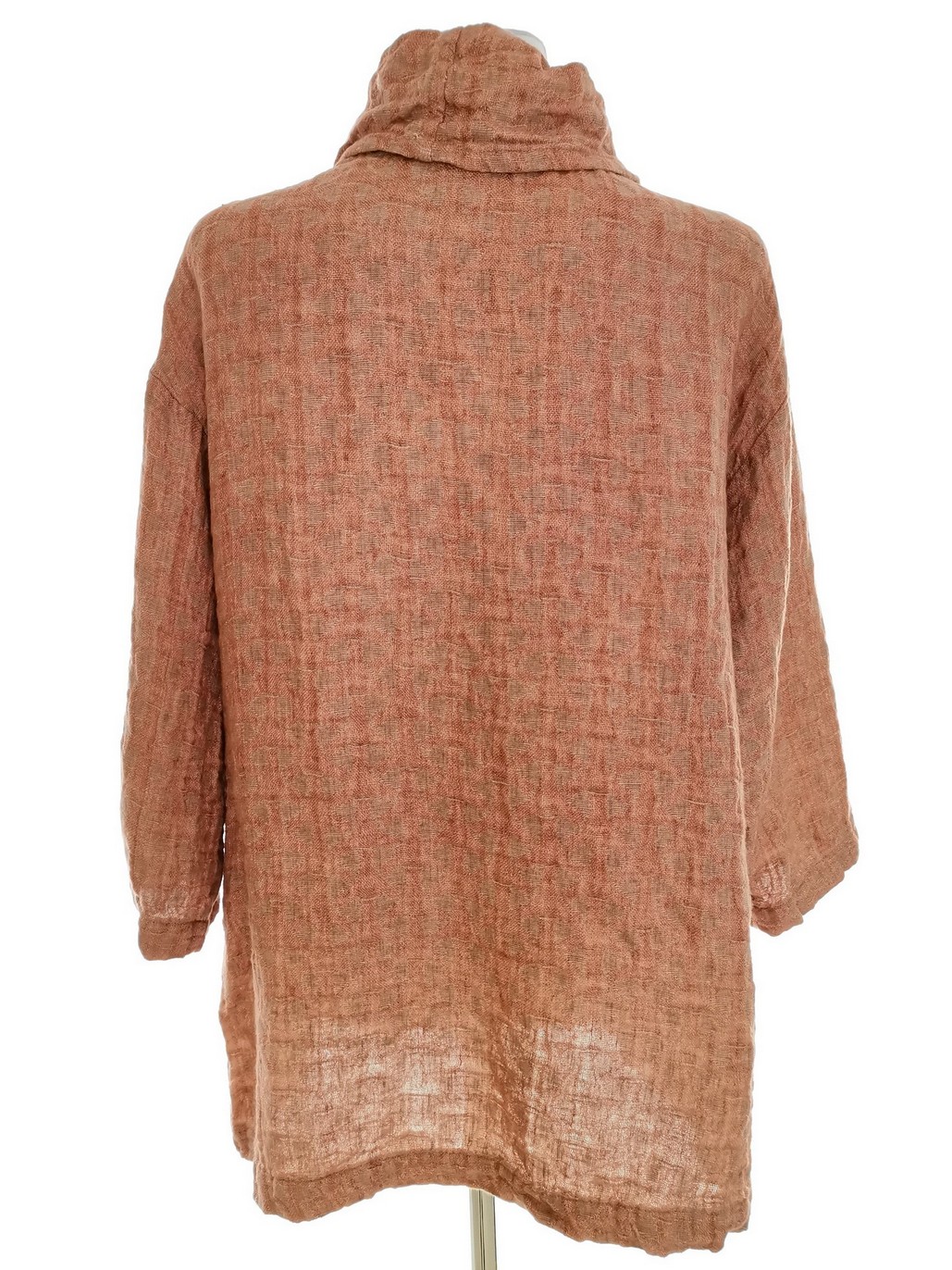 Vintage Rozmiar S Kolor Różowy Drapowany dekolt Tunika Bluzka Rękaw 3/4 Materiał Len 100%