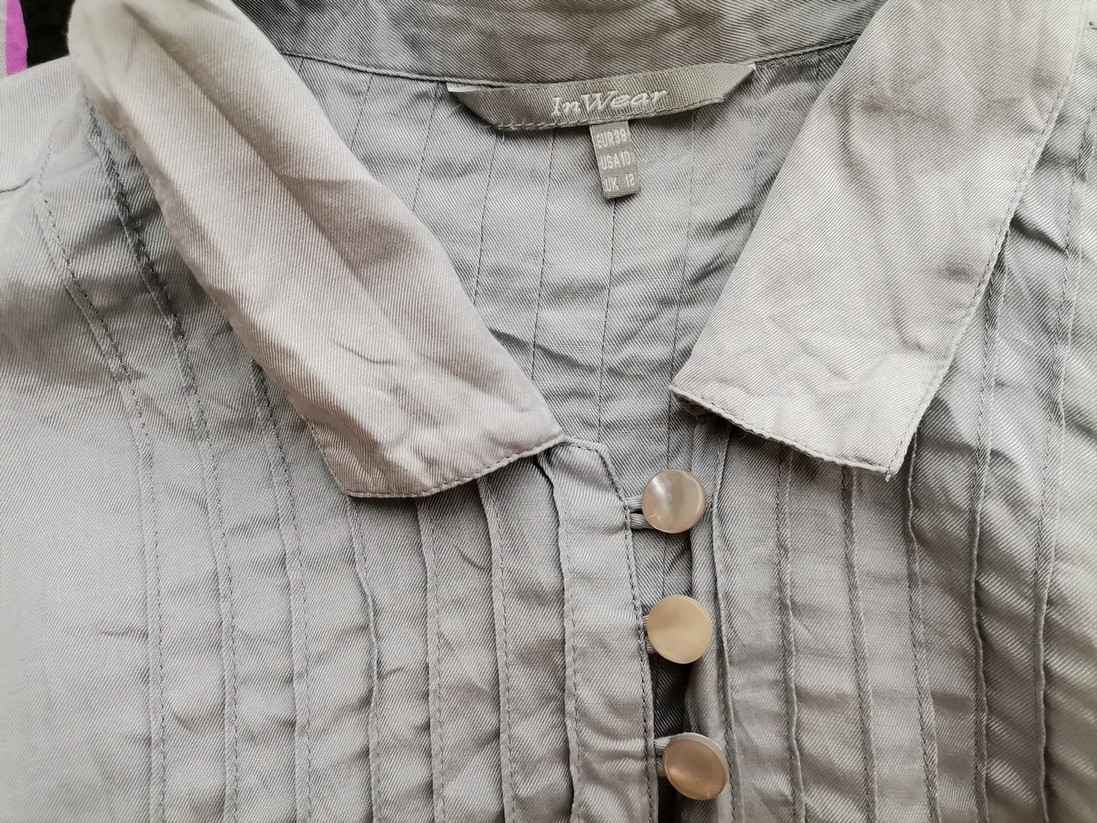 InWear Rozmiar 38 Kolor Szary Kołnierz Sukienka Koszulowa Krótki rękaw Do Kolan Materiał Jedwab InWear Rozmiar 38 Kolor Szary Kołnierz Sukienka Koszulowa Krótki rękaw Do Kolan Materiał Jedwab