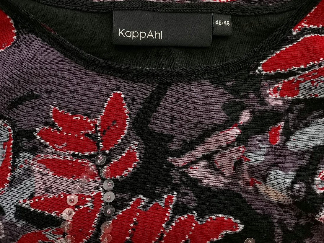 IMG_20220824_125723.jpg Kappahl Rozmiar 46/48 Kolor Czarny Roślinny Liście Crew Neck Bluzka Długi rękaw