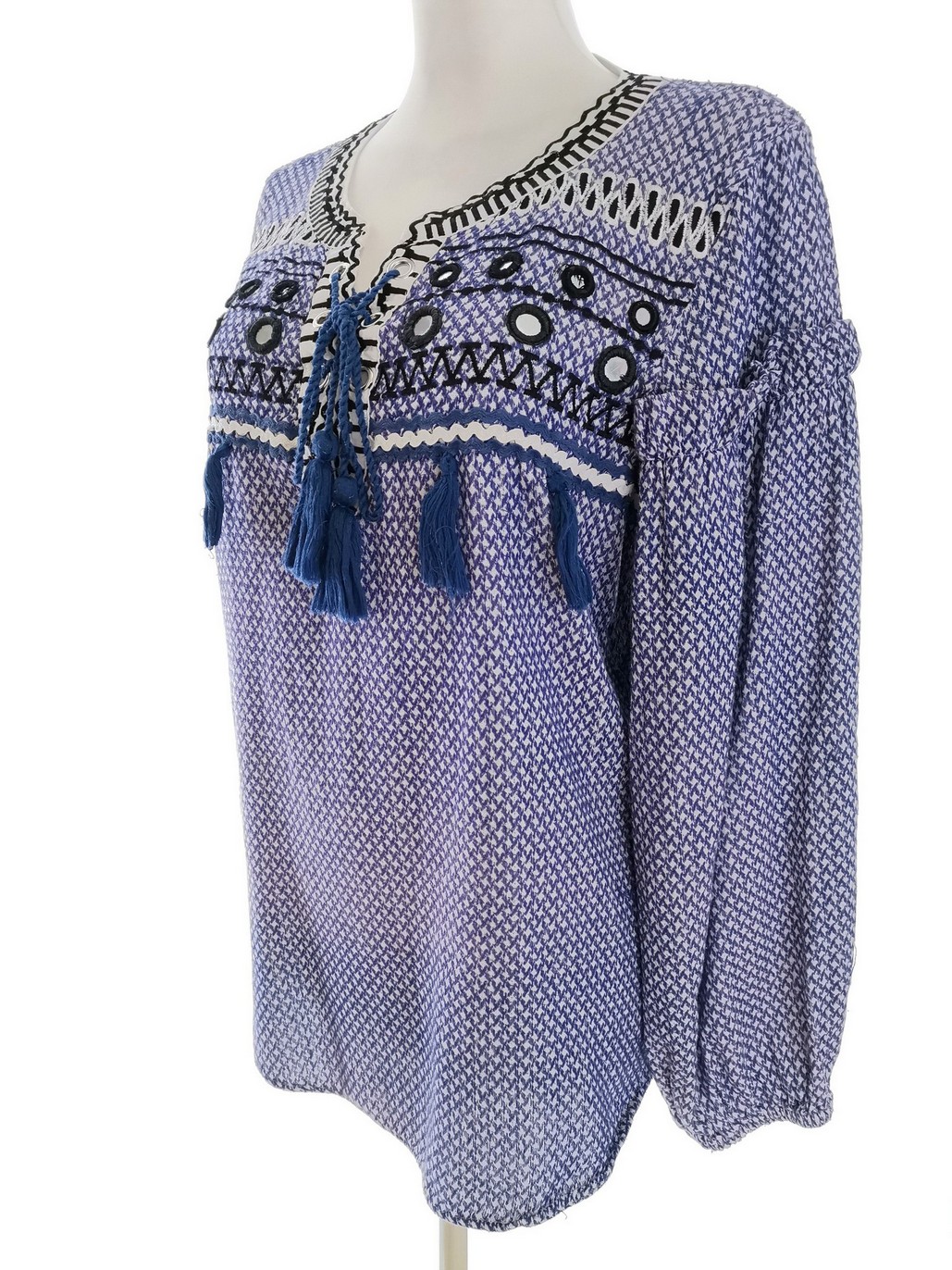 River island Rozmiar 12 (38) Kolor Fioletowy Keyhole Crew Neck Bluzka Długi rękaw