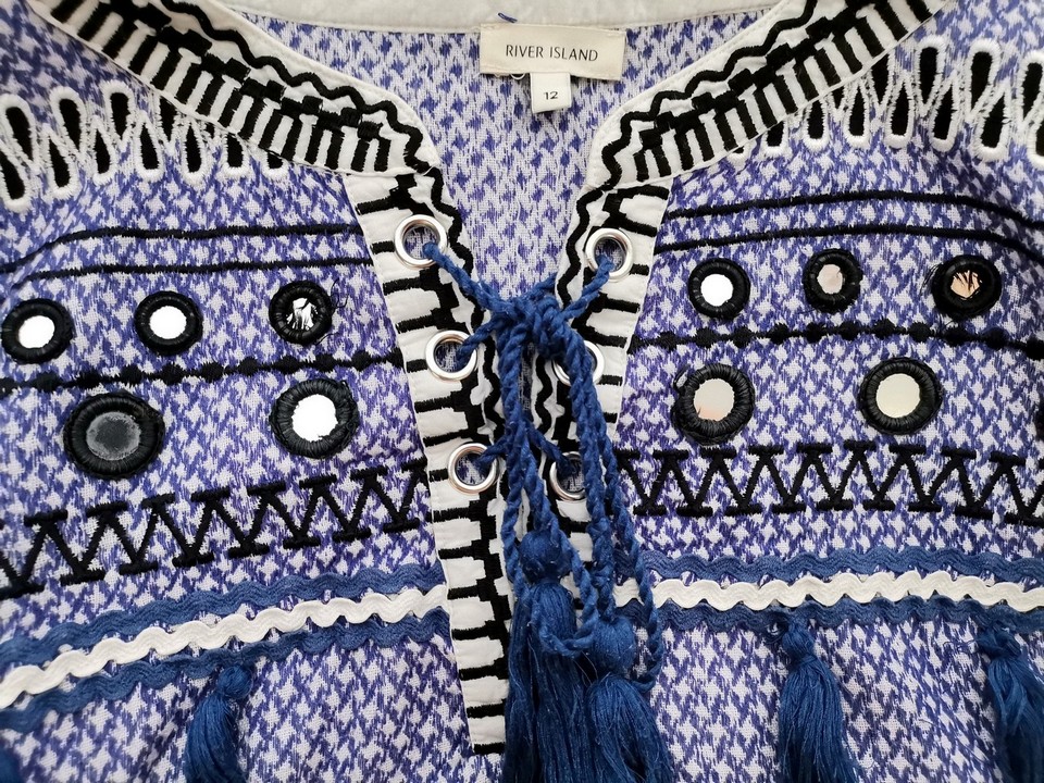 River island Rozmiar 12 (38) Kolor Fioletowy Keyhole Crew Neck Bluzka Długi rękaw
