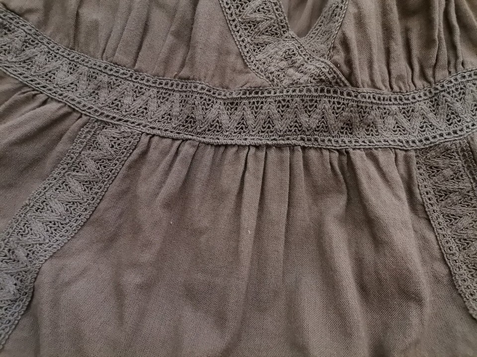 Vintage Rozmiar 38/40 Kolor Brązowy W serek Sukienka A-Line Bezrękawnik Midi Vintage Rozmiar 38/40 Kolor Brązowy W serek Sukienka A-Line Bezrękawnik Midi