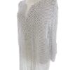 Italy Rozmiar 46/48 Kolor Biały Geometryczny Split Crew Neck Tunika Popover Bluzka Rękaw 3/4 Materiał Wiskoza