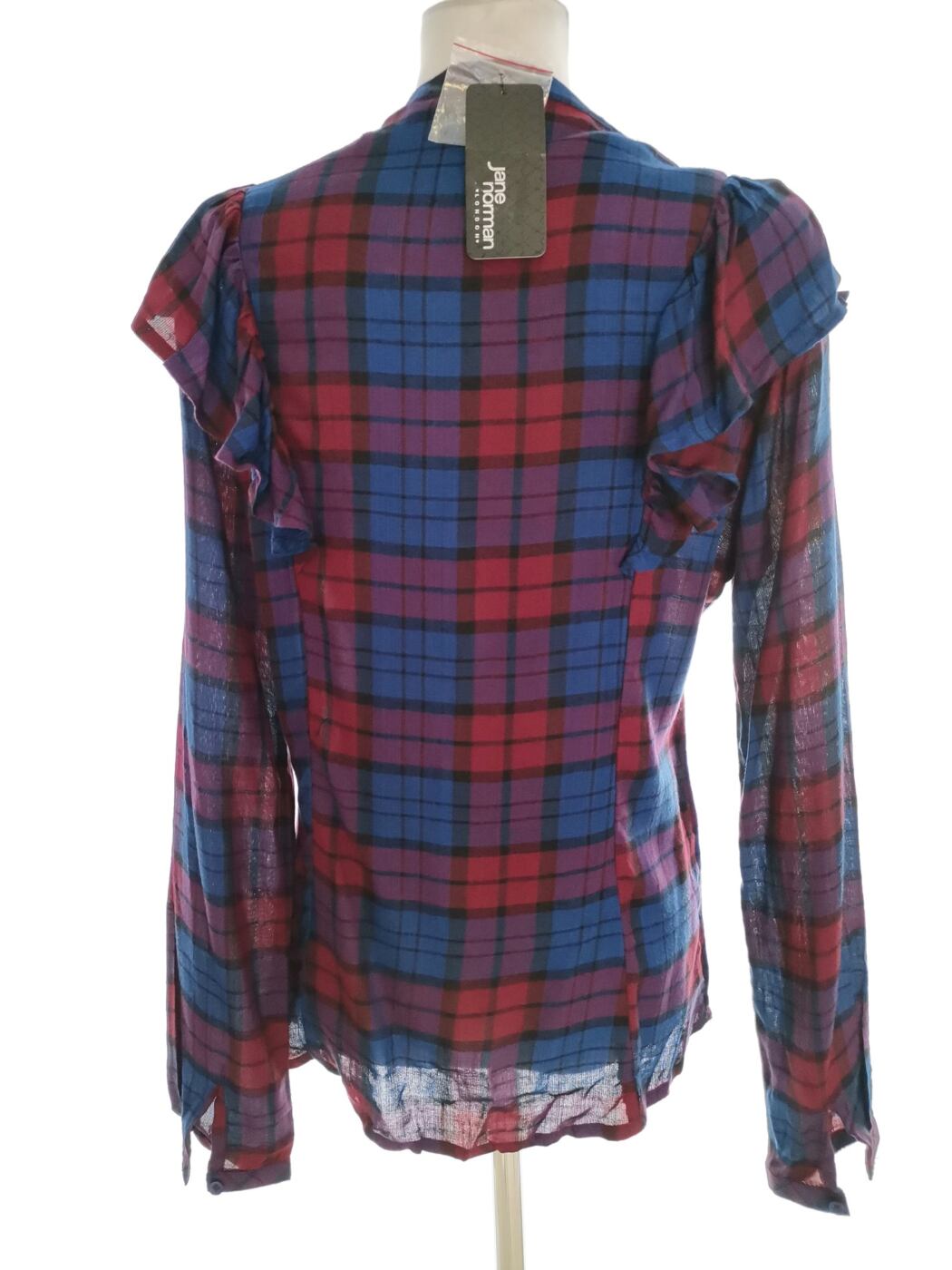 IMG_20220830_131734.jpg Jane norman Rozmiar 10 (36) Kolor Niebieski Krata Split Crew Neck Bluzka Zapinana Długi rękaw Materiał Wiskoza 100%