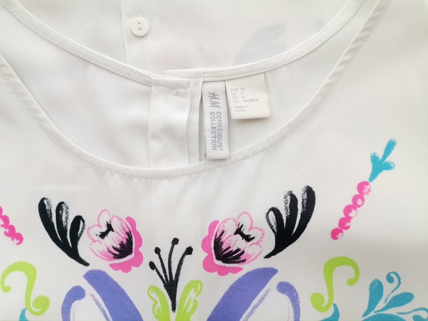 H&m Rozmiar 34 Kolor Kremowy Okrągły dekolt Bluzka Krótki rękaw
