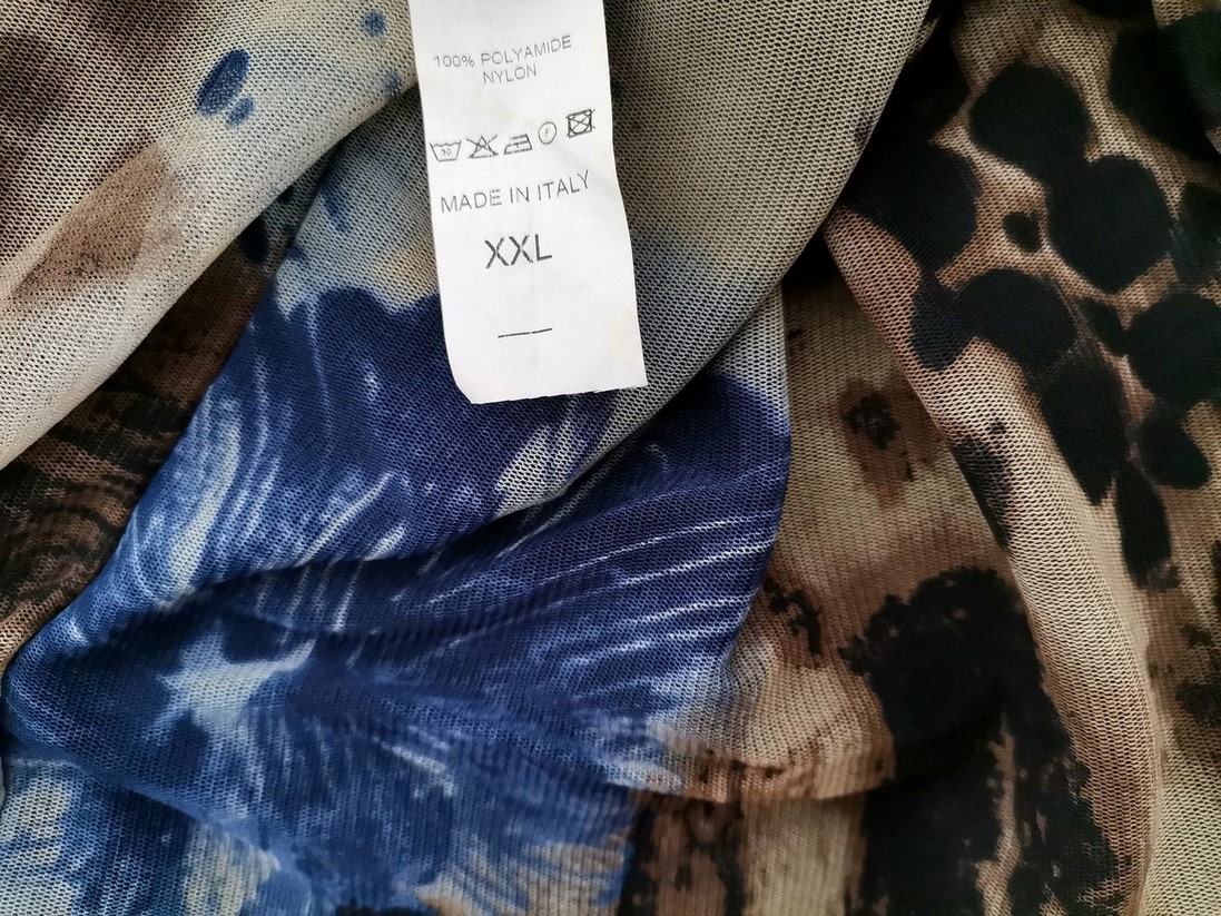 PERUZZI ITALY Rozmiar XXL Kolor Brązowy Panterka W serek Tunika Bluzka Długi rękaw PERUZZI ITALY Rozmiar XXL Kolor Brązowy Panterka W serek Tunika Bluzka Długi rękaw