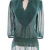 awear Rozmiar 10 (38) Kolor Szmaragdowy Split Crew Neck Tunika Bluzka Rękaw 3/4