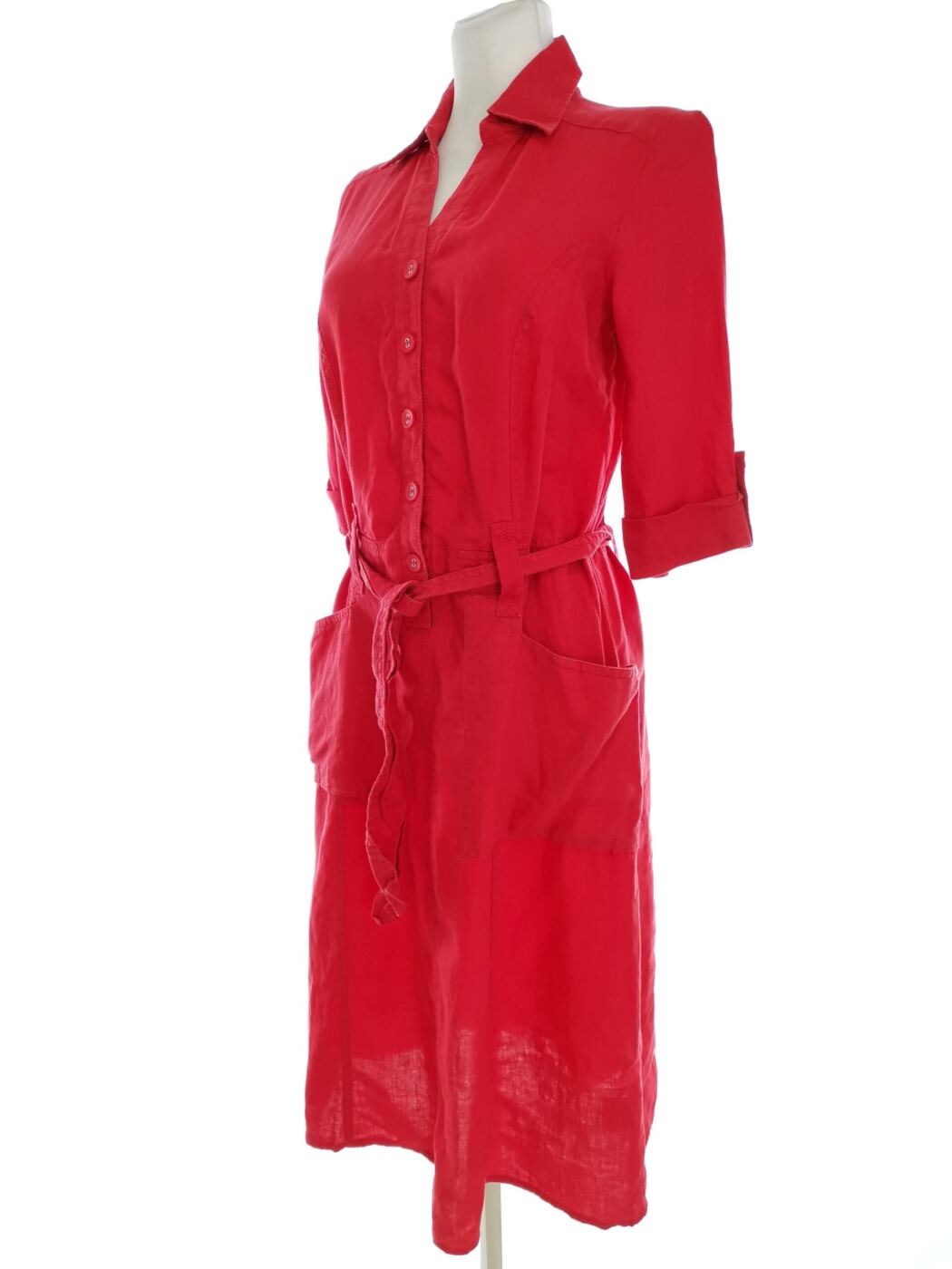 Lindex Rozmiar 36 Kolor Czerwony Kołnierz Sukienka Koszulowa Rękaw 3/4 Midi Materiał Len 100% Lindex Rozmiar 36 Kolor Czerwony Kołnierz Sukienka Koszulowa Rękaw 3/4 Midi Materiał Len 100%