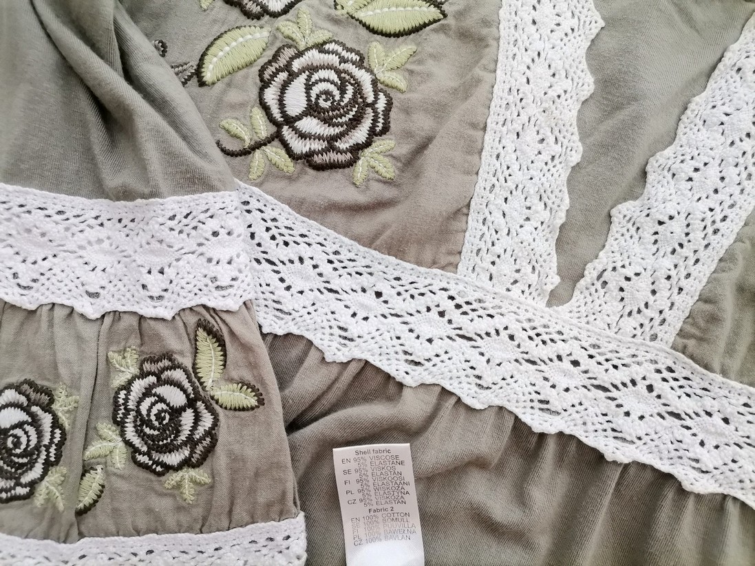 Kappahl Rozmiar 36/38 Kolor Khaki Kwadratowy dekolt Sukienka A-Line Rękaw 3/4 Do Kolan Materiał Wiskoza Kappahl Rozmiar 36/38 Kolor Khaki Kwadratowy dekolt Sukienka A-Line Rękaw 3/4 Do Kolan Materiał Wiskoza