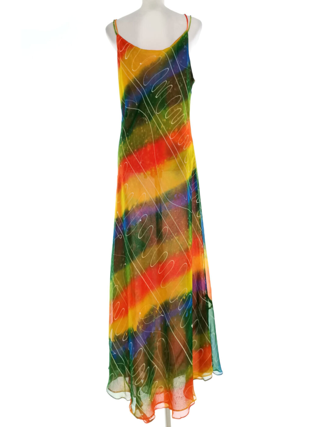 Vintage Rozmiar 46/48 Kolor Kolorowa Drapowany dekolt Sukienka Maxi Bezrękawnik Długa Vintage Rozmiar 46/48 Kolor Kolorowa Drapowany dekolt Sukienka Maxi Bezrękawnik Długa