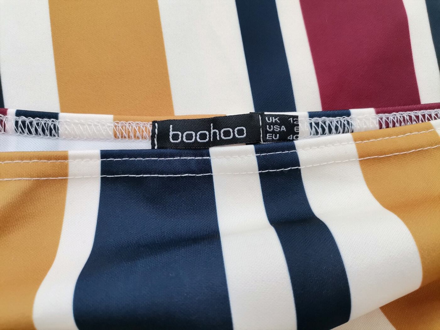 Boohoo Rozmiar 12 (40) Kolor Granatowy Pasy Odkryte Ramiona Tunika Bluzka Bezrękawnik Boohoo Rozmiar 12 (40) Kolor Granatowy Pasy Odkryte Ramiona Tunika Bluzka Bezrękawnik