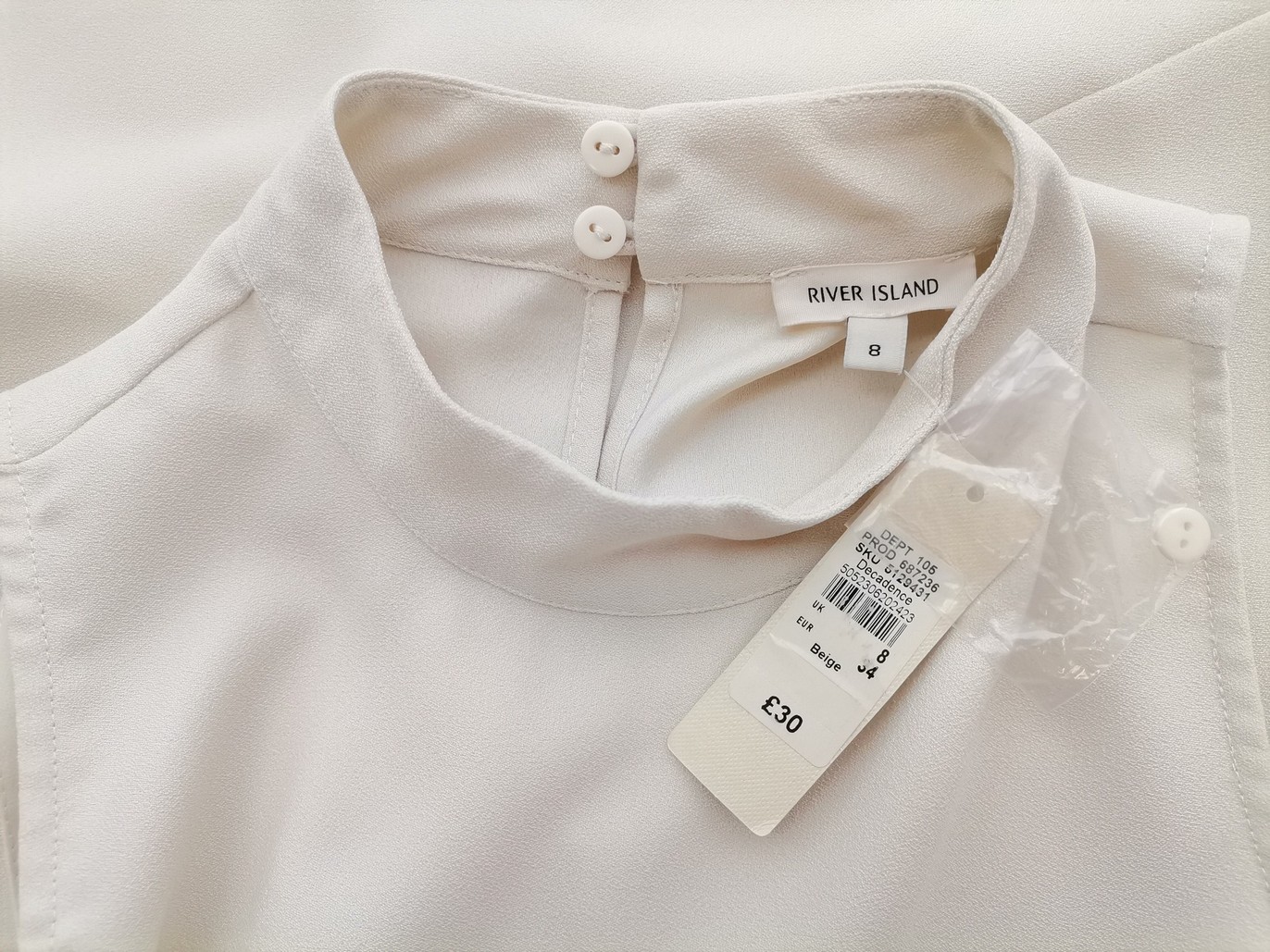 River island Rozmiar 8 (34) Kolor Kremowy Pół golf Bluzka Bezrękawnik