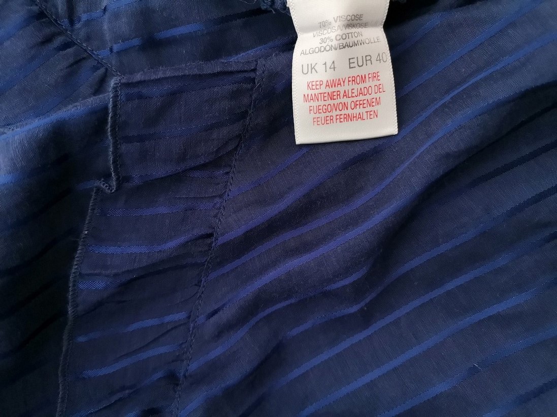 Vintage Rozmiar 14 (40) Kolor Niebieski Pasy W serek Tunika Bluzka Bezrękawnik Materiał Wiskoza Vintage Rozmiar 14 (40) Kolor Niebieski Pasy W serek Tunika Bluzka Bezrękawnik Materiał Wiskoza
