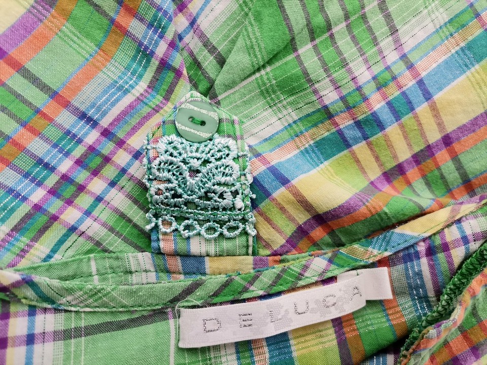 Deluca Rozmiar L Kolor Zielony Krata Split Crew Neck Tunika Bluzka Krótki rękaw Materiał Bawełna 100% Deluca Rozmiar L Kolor Zielony Krata Split Crew Neck Tunika Bluzka Krótki rękaw Materiał Bawełna 100%
