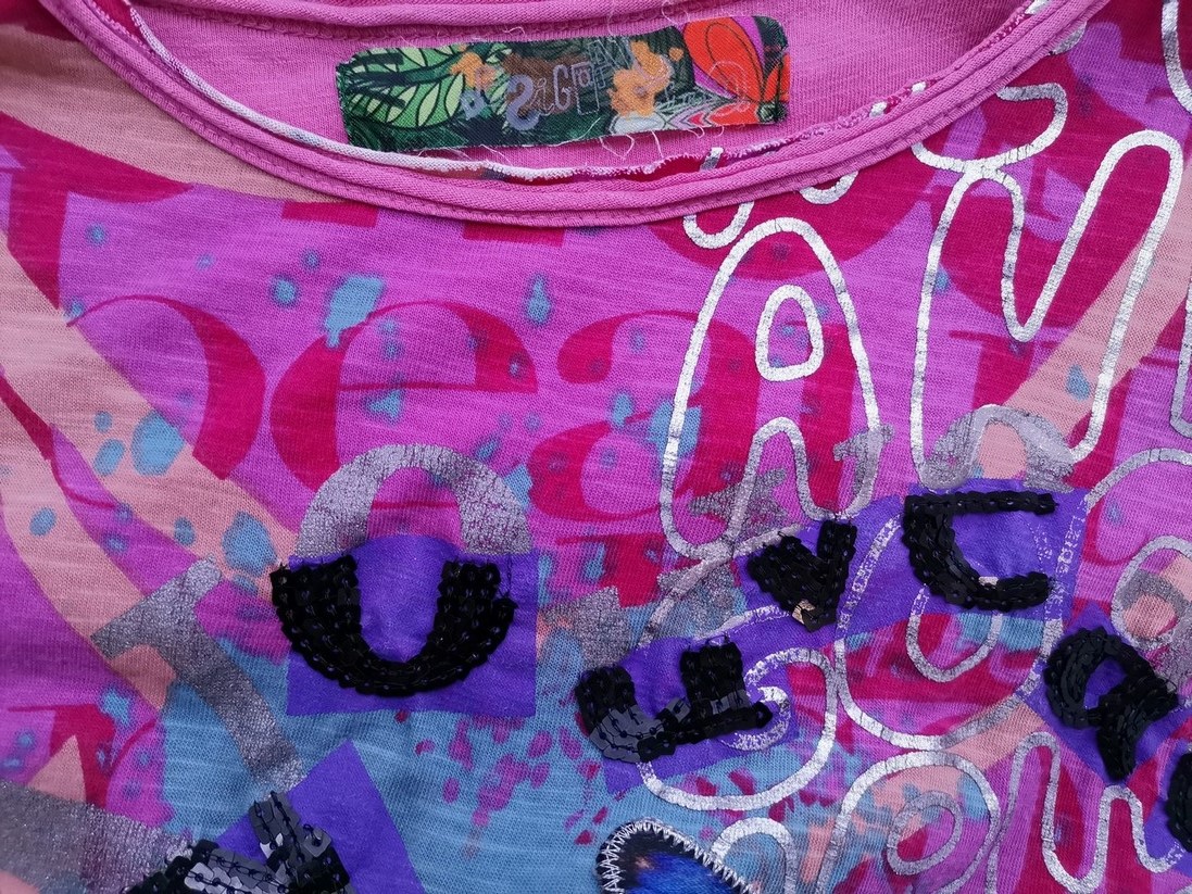 DESIGUAL Rozmiar M Kolor Różowy Dekolt U Bluzka Krótki rękaw Materiał Bawełna