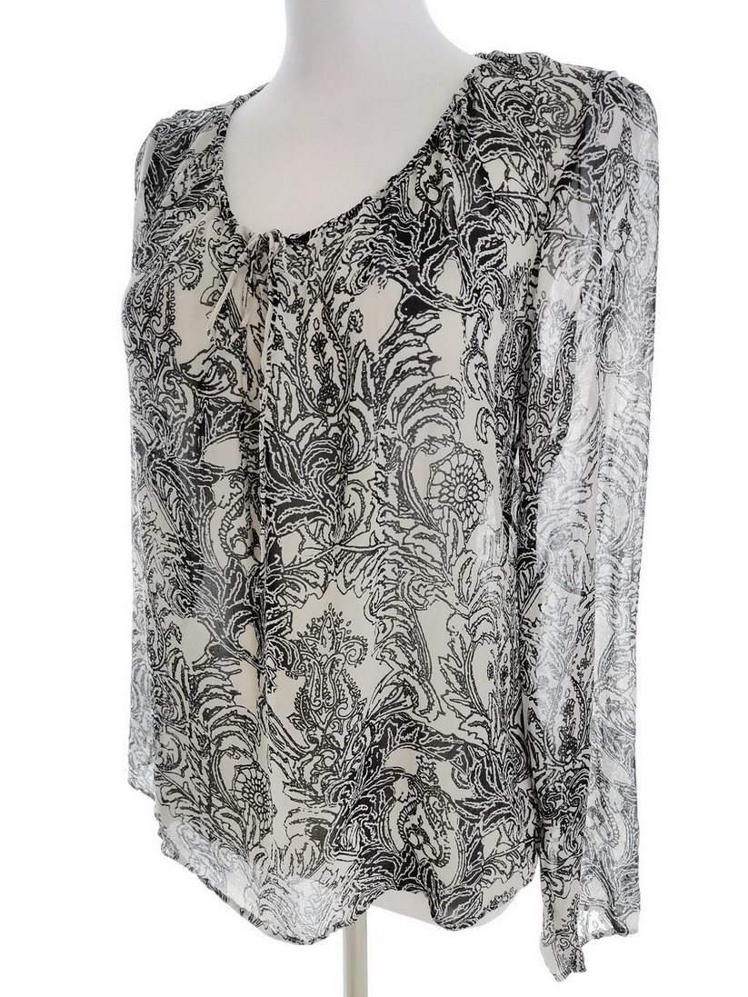 Turnover Rozmiar 38 Kolor Kremowy Paisley Keyhole Crew Neck Bluzka Długi rękaw Materiał Jedwab 100%