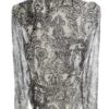 Turnover Rozmiar 38 Kolor Kremowy Paisley Keyhole Crew Neck Bluzka Długi rękaw Materiał Jedwab 100%