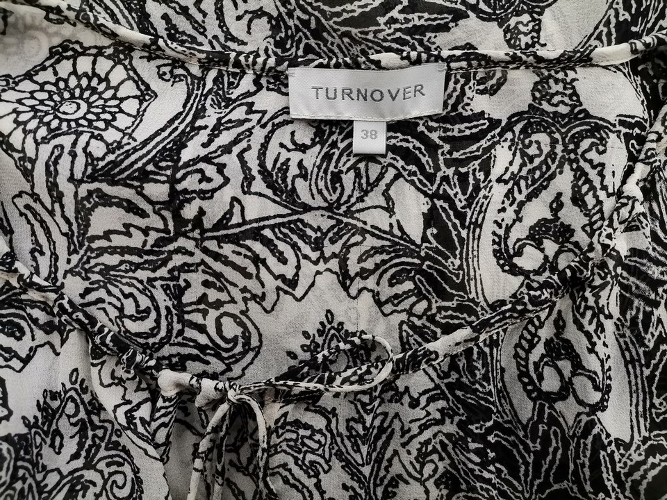 Turnover Rozmiar 38 Kolor Kremowy Paisley Keyhole Crew Neck Bluzka Długi rękaw Materiał Jedwab 100%