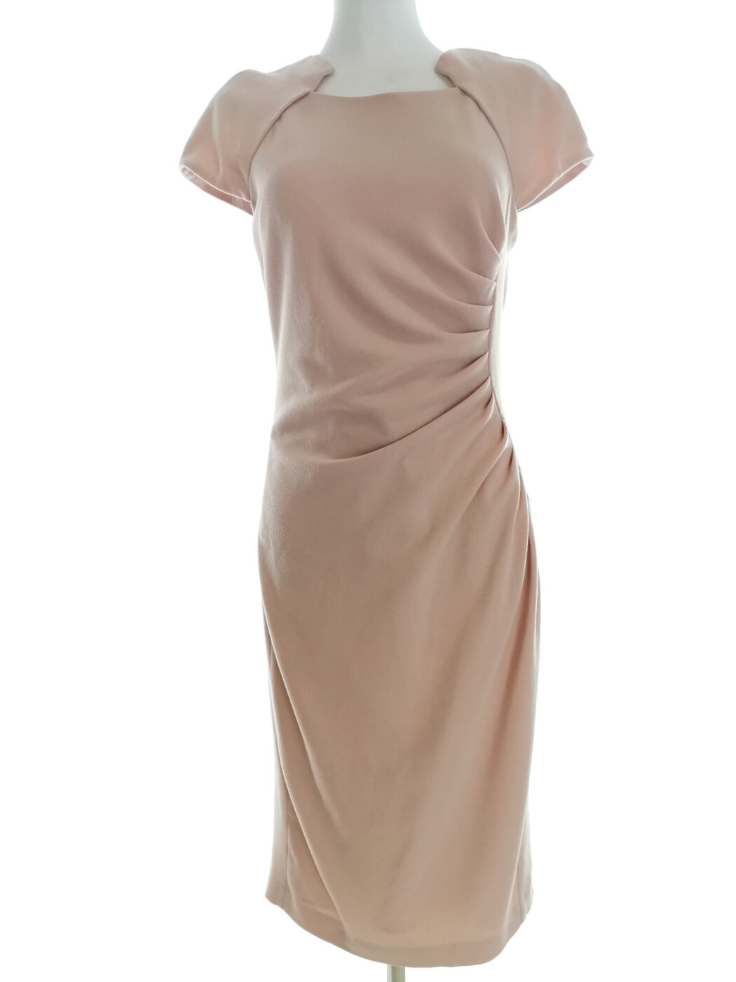 L.K. BENNETT Rozmiar 10 (38) Kolor Pudrowy Kwadratowy dekolt Suknia Balowa Sukienka Wieczorowa Krótki rękaw Midi