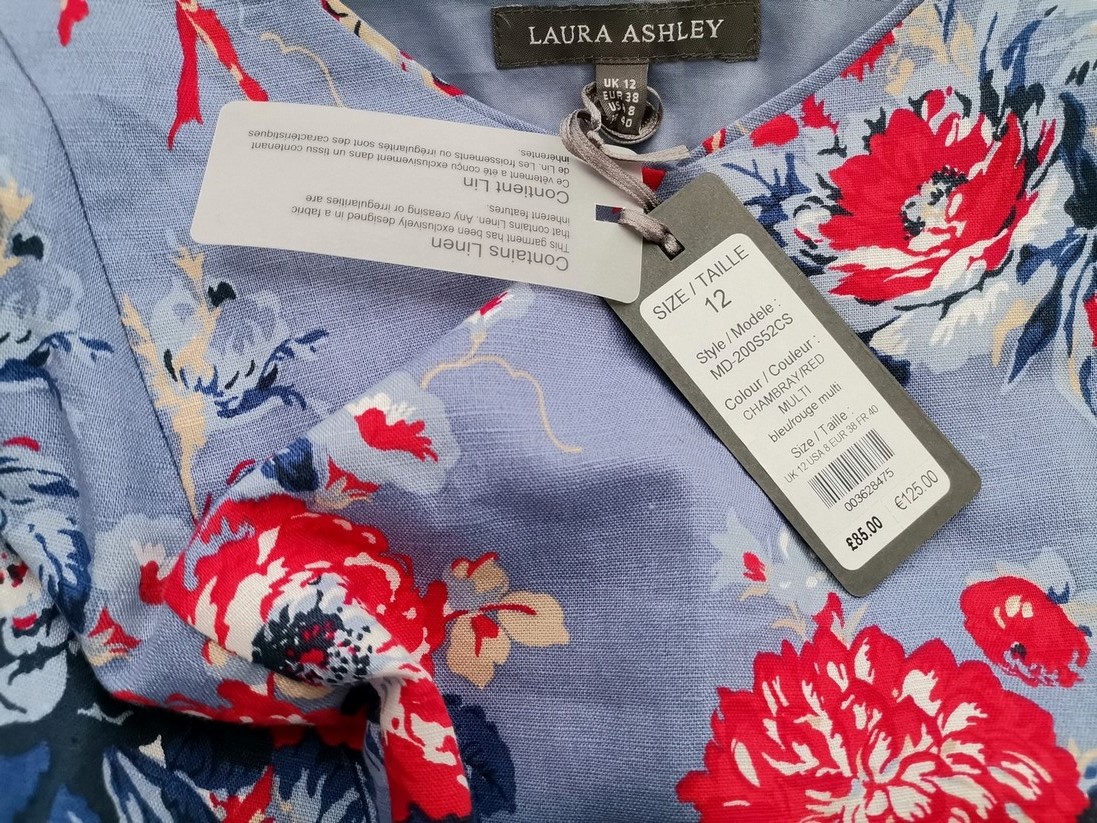 Laura ashley Rozmiar 12 (38) Kolor Niebieski W serek Sukienka A-Line Bezrękawnik Midi Materiał Len Laura ashley Rozmiar 12 (38) Kolor Niebieski W serek Sukienka A-Line Bezrękawnik Midi Materiał Len