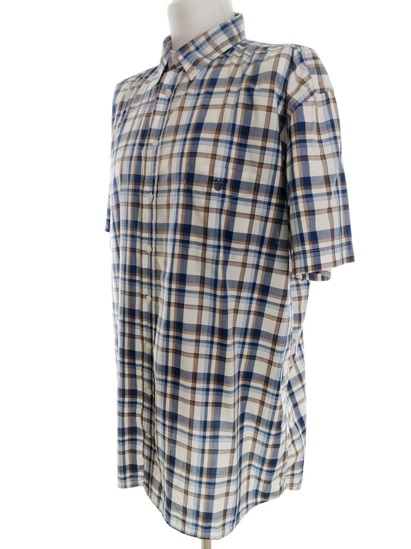 IMG_20220914_113029.jpg Gant Rozmiar 2XL Kolor Niebieski Krata Kołnierz Męska Koszula Casual Krótki rękaw Materiał Bawełna 100%