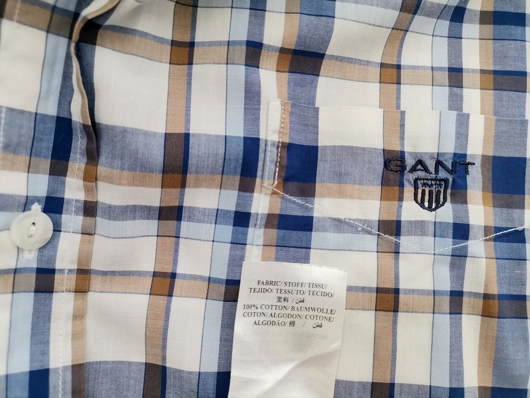 IMG_20220914_113126.jpg Gant Rozmiar 2XL Kolor Niebieski Krata Kołnierz Męska Koszula Casual Krótki rękaw Materiał Bawełna 100%