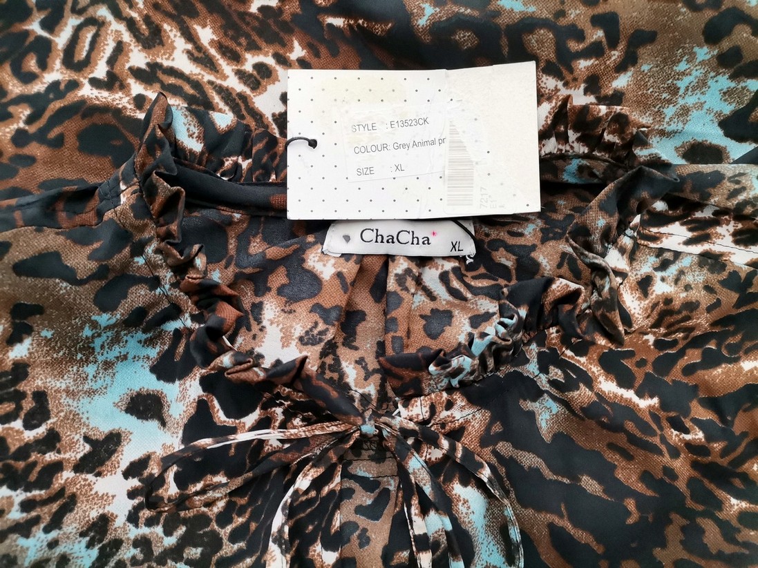 IMG_20220914_140822.jpg ChaCha Rozmiar XL Kolor Brązowy Panterka Keyhole Crew Neck Bluzka Bezrękawnik