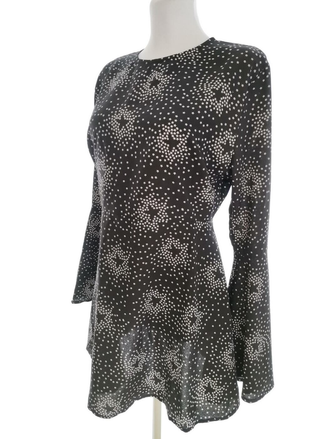 Boohoo Rozmiar 10 (38) Kolor Czarny Geometryczny Crew Neck Tunika Bluzka Długi rękaw