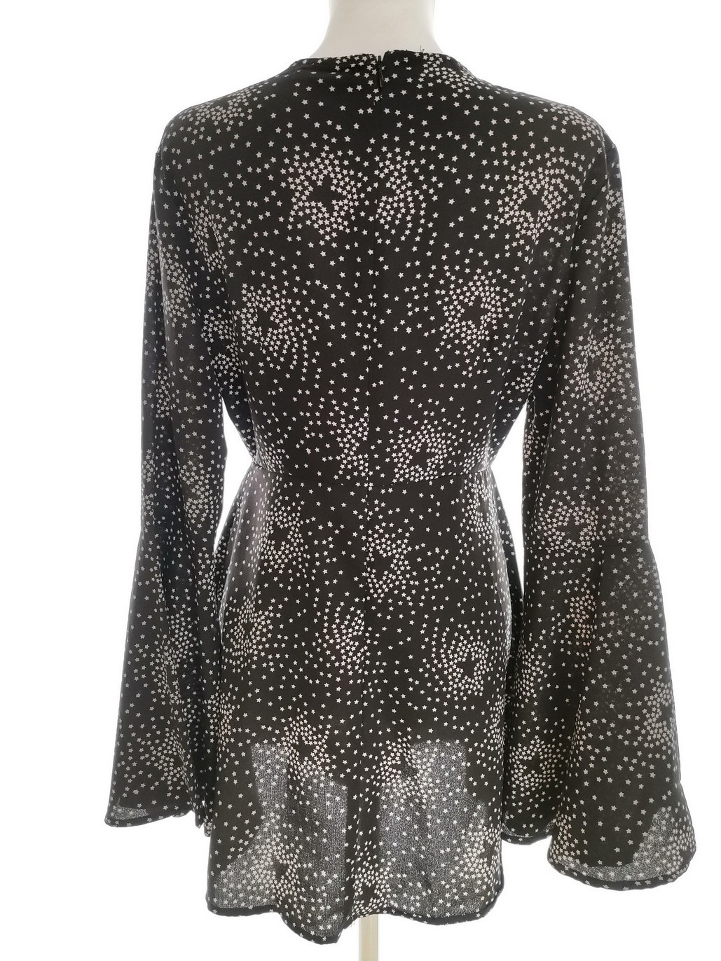 Boohoo Rozmiar 10 (38) Kolor Czarny Geometryczny Crew Neck Tunika Bluzka Długi rękaw