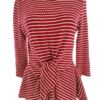 Savida Rozmiar 40 Kolor Czerwony Fair Isle Crew Neck Bluzka Peplum Rękaw 3/4