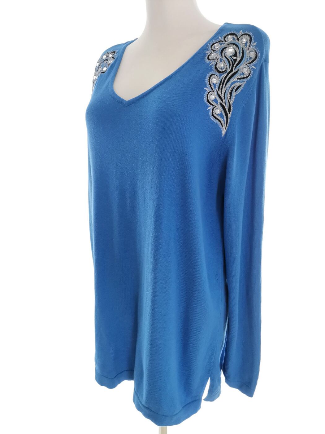Bob Mackie Rozmiar L Kolor Niebieski Paisley W serek Tunika Bluzka Długi rękaw Materiał Bawełna 100% Bob Mackie Rozmiar L Kolor Niebieski Paisley W serek Tunika Bluzka Długi rękaw Materiał Bawełna 100%