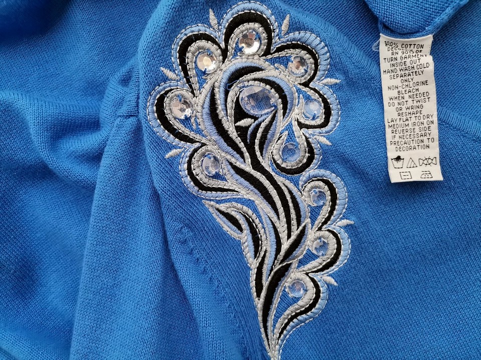 Bob Mackie Rozmiar L Kolor Niebieski Paisley W serek Tunika Bluzka Długi rękaw Materiał Bawełna 100% Bob Mackie Rozmiar L Kolor Niebieski Paisley W serek Tunika Bluzka Długi rękaw Materiał Bawełna 100%