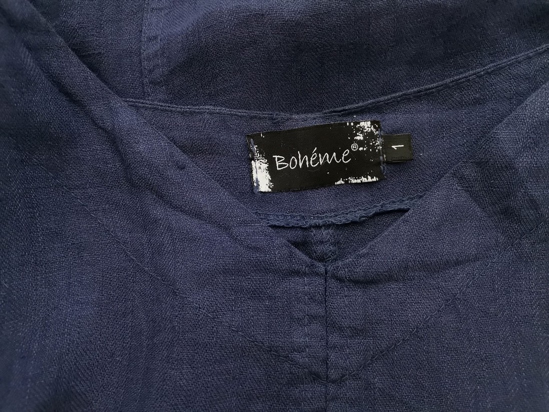 BOHEME Rozmiar 1 (52) Kolor Granatowy W serek Tunika Bluzka Rękaw 3/4 Materiał Len 100% BOHEME Rozmiar 1 (52) Kolor Granatowy W serek Tunika Bluzka Rękaw 3/4 Materiał Len 100%