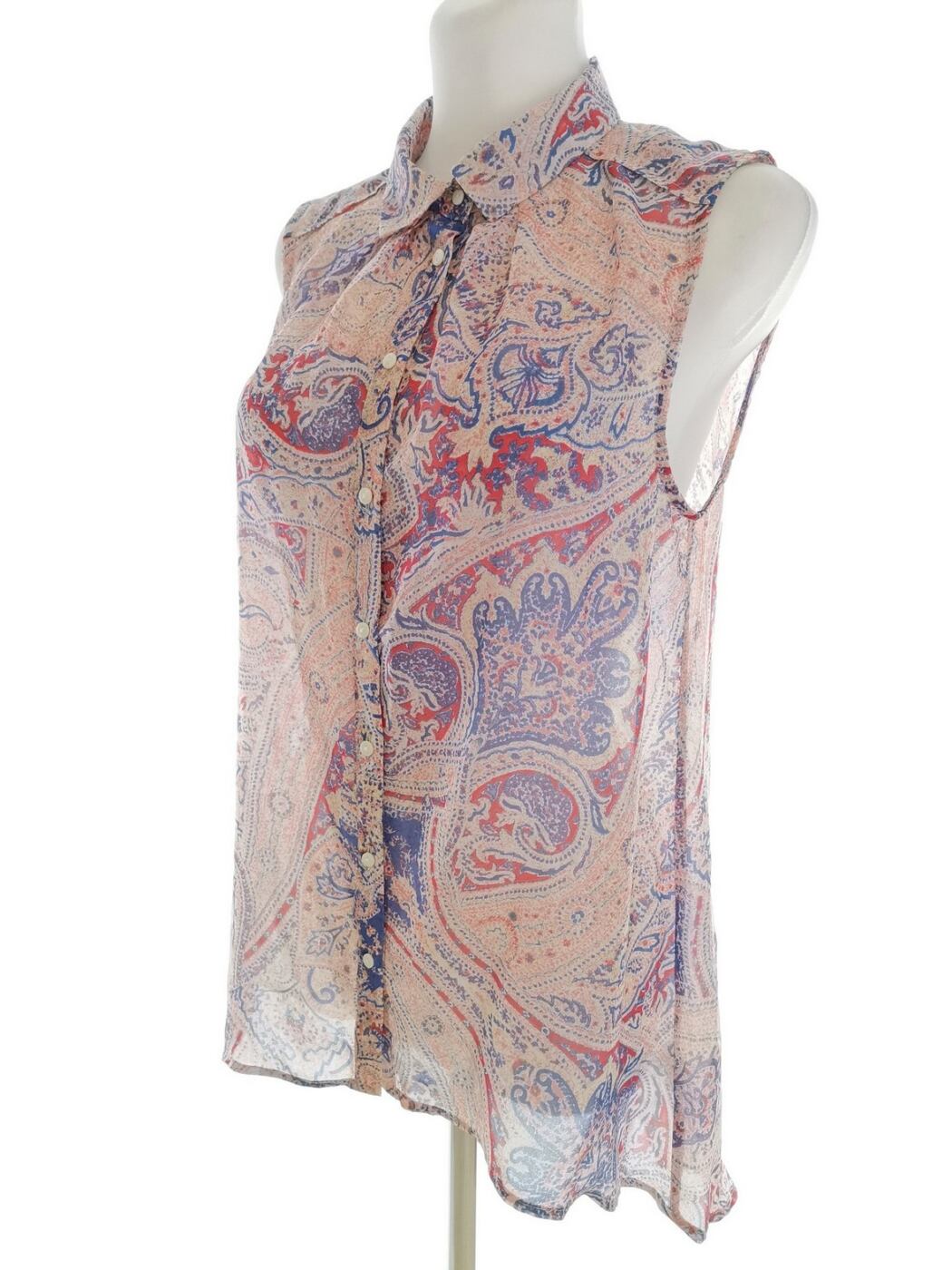 H&m Rozmiar 36 Kolor Beżowy Paisley Kołnierz Bluzka Zapinana Bezrękawnik
