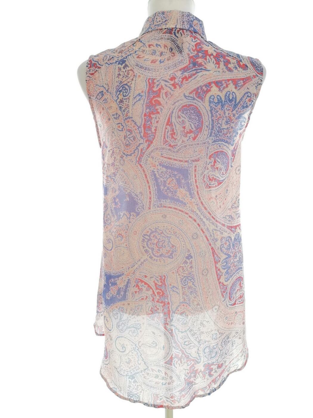 H&m Rozmiar 36 Kolor Beżowy Paisley Kołnierz Bluzka Zapinana Bezrękawnik